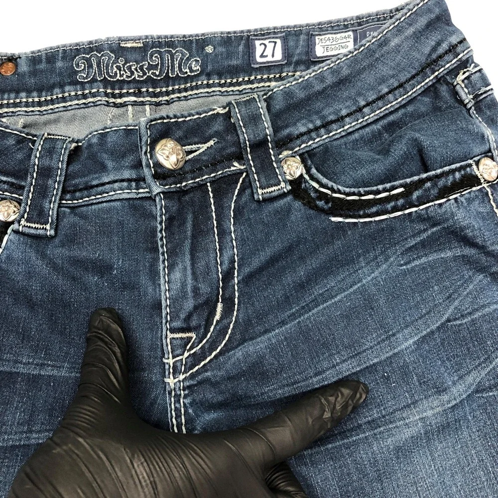 Miss Me Jeans Womens 27 Dark Wash Jegging Skinny Stretch Embellished Pockets Day - Picture 14 of 16